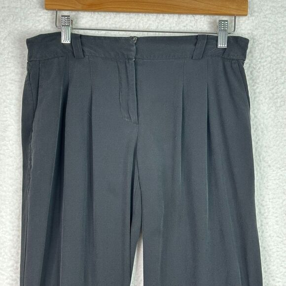 Eileen Fisher Silk Pants‎ Sz S Black Cropped Ankle Button Trousers Quiet Luxury - Picture 2 of 11